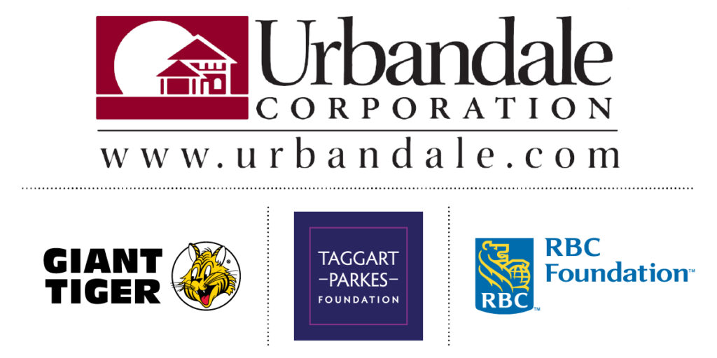 Logos of Urbandale Corporation, Giant Tiger, Taggart Parkes Foundation & RBC Foundation - The Urbandale Logo is the largest.